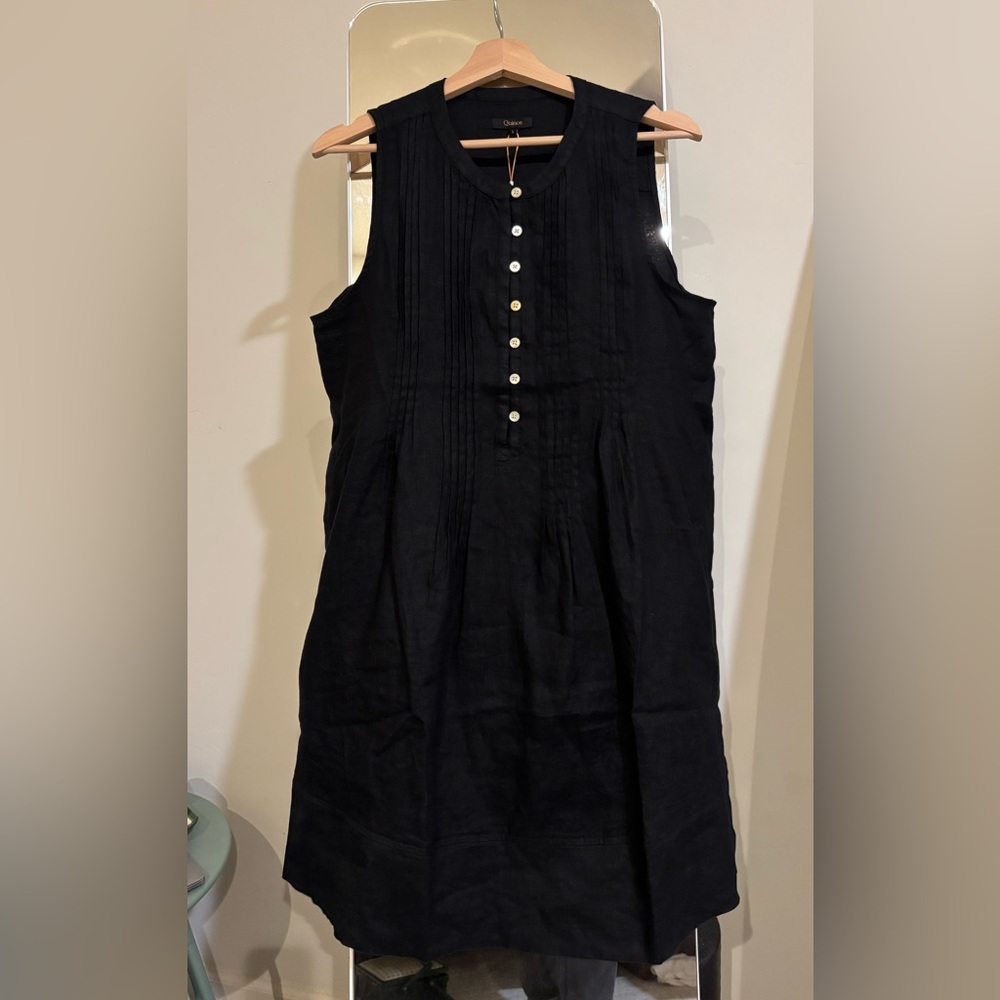 Quince Sleeveless swing Black Button-Front Linen Dress Large (12-14)